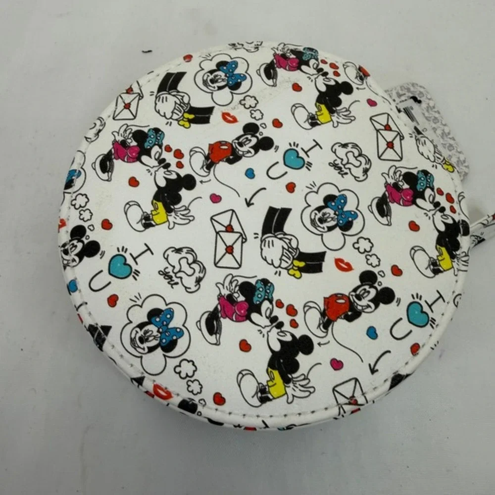 Disney Mickey Minnie Mouse Round Jewelry Case Zipper Travel Organizer NWT‎